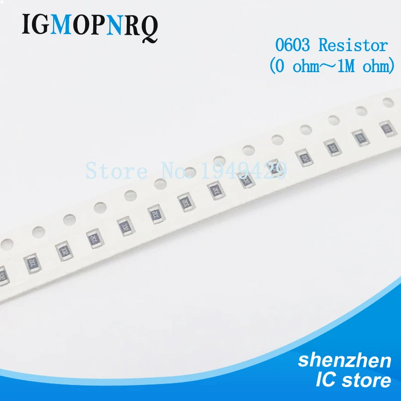 100pcs 0603 SMD resistor 5% 0R ~ 10M 1/10W 0 0.1 1 10 100 150 220 330 ohm 1K 2.2K 10K 100K 0R 0.1R 1R 10R 100R 150R 220R 330R 1M