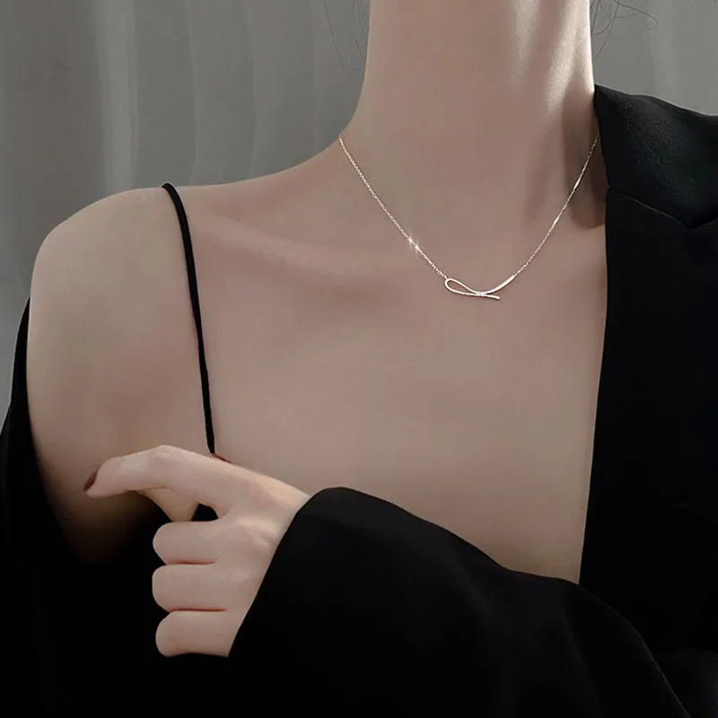 Hot Sale 925 Sterling Silver Geometric Shape Necklace Simple Style Pendant Chains Shiny Choker Party Gifts Women's Fashion Jewel