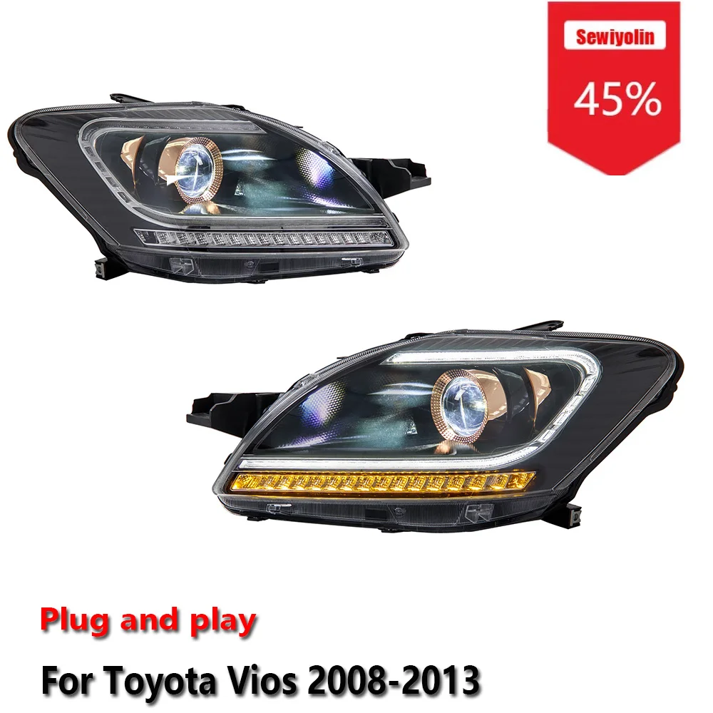

Sewiyolin Car LED Headlight Assemblies For Toyota Vios 2008-2013 Fog DRL Brake Turn Signal Lamp Plug and Play