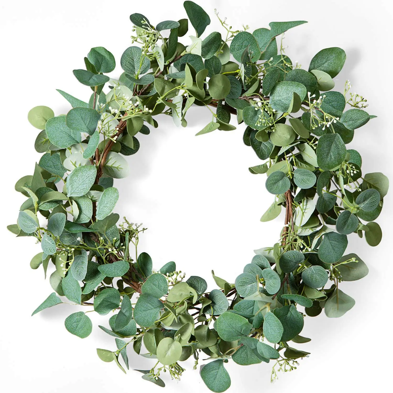 20 Inch Artificial Green Eucalyptus Leaf Wreath Spring Summer Wreath for Window Home Porch Farmhouse Patio Garden Decor Gifts