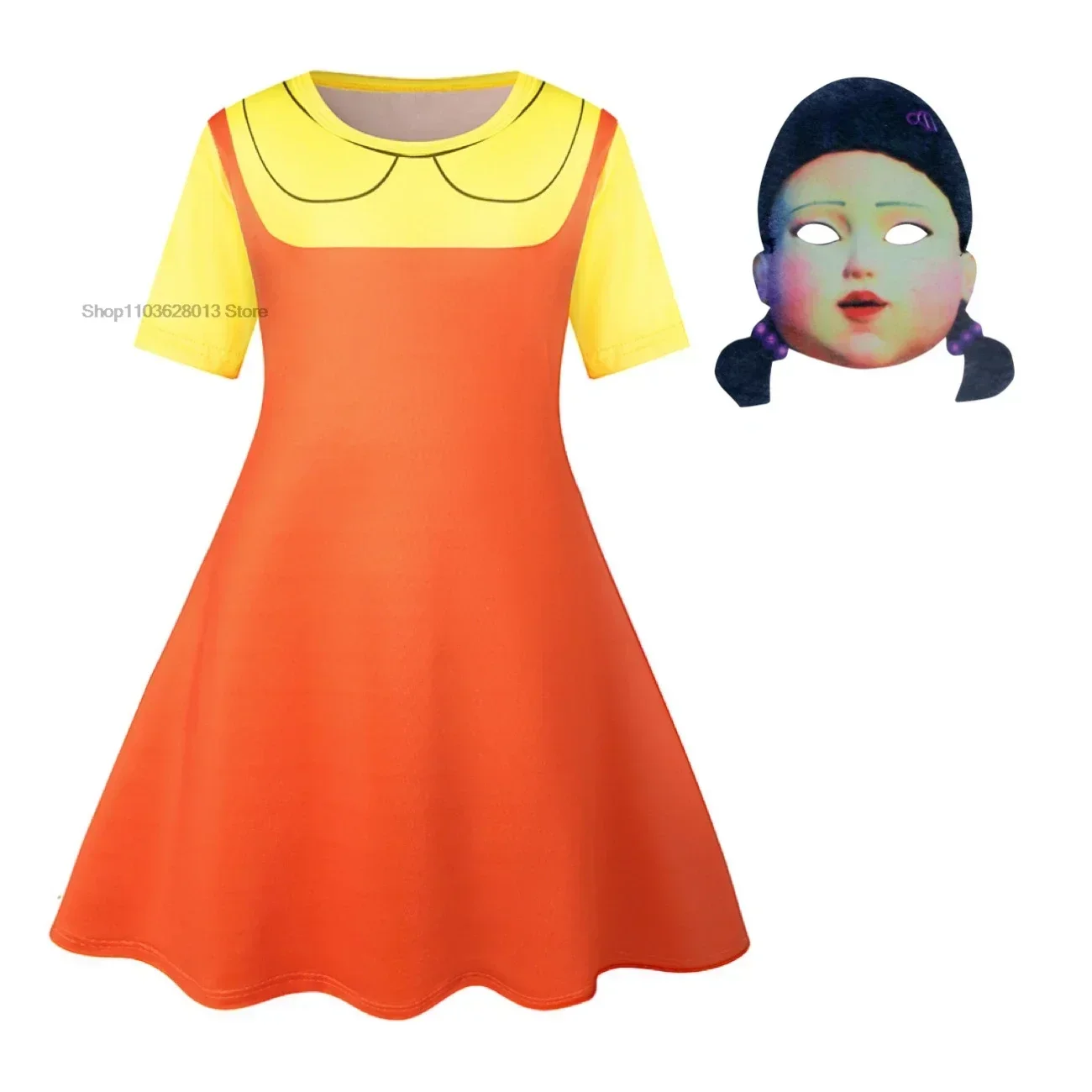 Disfraz de Cosplay à Manches Courtes pour Fille, Couleur Jaune et Naranja