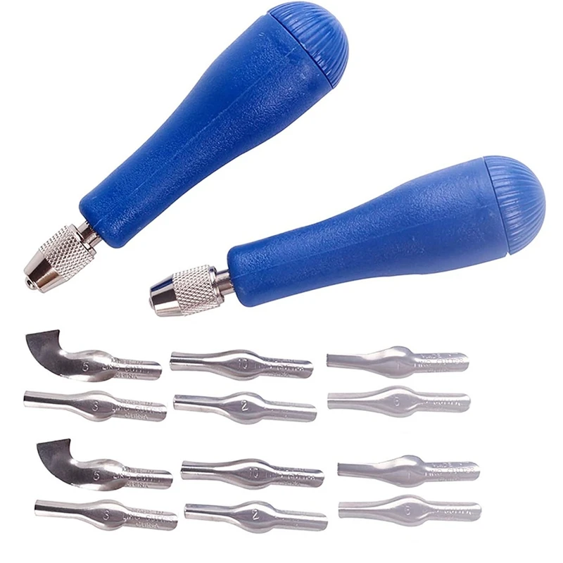 Art Block Cutters- Craft Linoleum Carving Tools With 12Pcs(6 Type) Blades & 2 Plastic Storage Handles