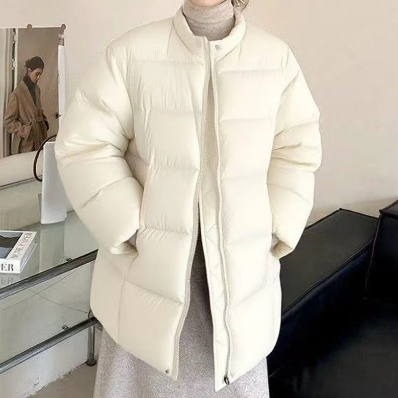 Women's Winter Padded Coat Round Neck Long Sleeve Quilted Jacket Mid Long Casual Loose Fit Outerwear Cozy Soft Warm Basic Parkas
