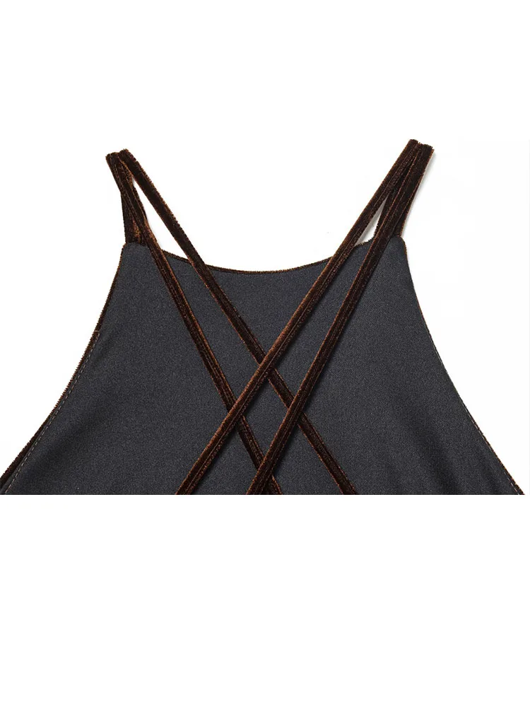 فستان نسائي HH بسحاب جانبي مطوي بدون ظهر وياقة وشاح فستان طويل صيفي أنيق بدون أكمام فساتين منظور لصق #4