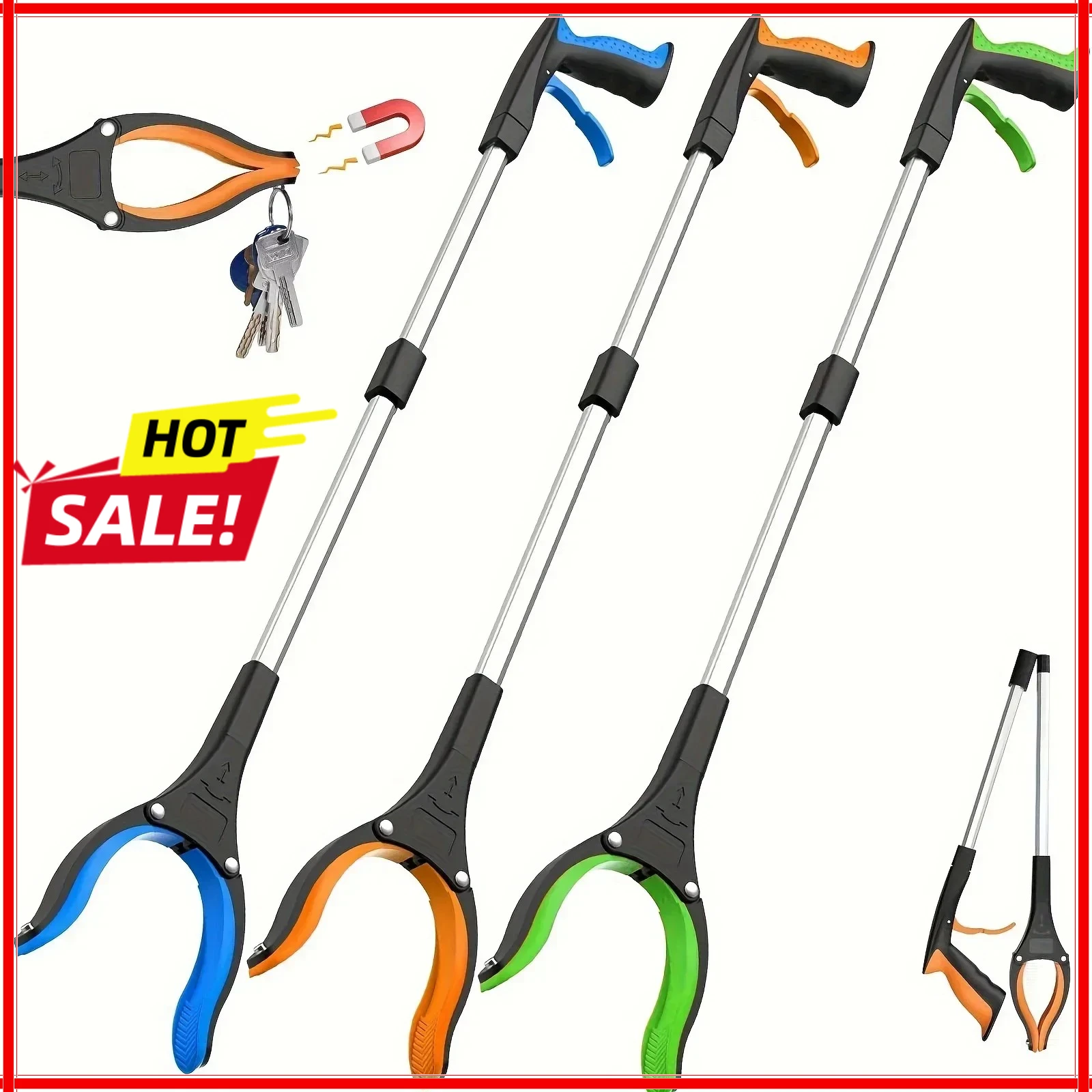 Pinza para Recoger Basura con Giro de 360 Grados ° Pinza Giratoria, Agarrador Ligero y Resistente de 32 Pulgadas para Personas Mayores, Herramienta de Agarre para Personas Mayores