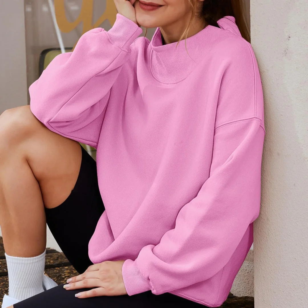 Chic Streetwear Lady Fleece Sweatshirt Long Sleeve Turtleneck Pullover Sweatshirts Casual Soild Loose Women Hoodie Fleece Tops