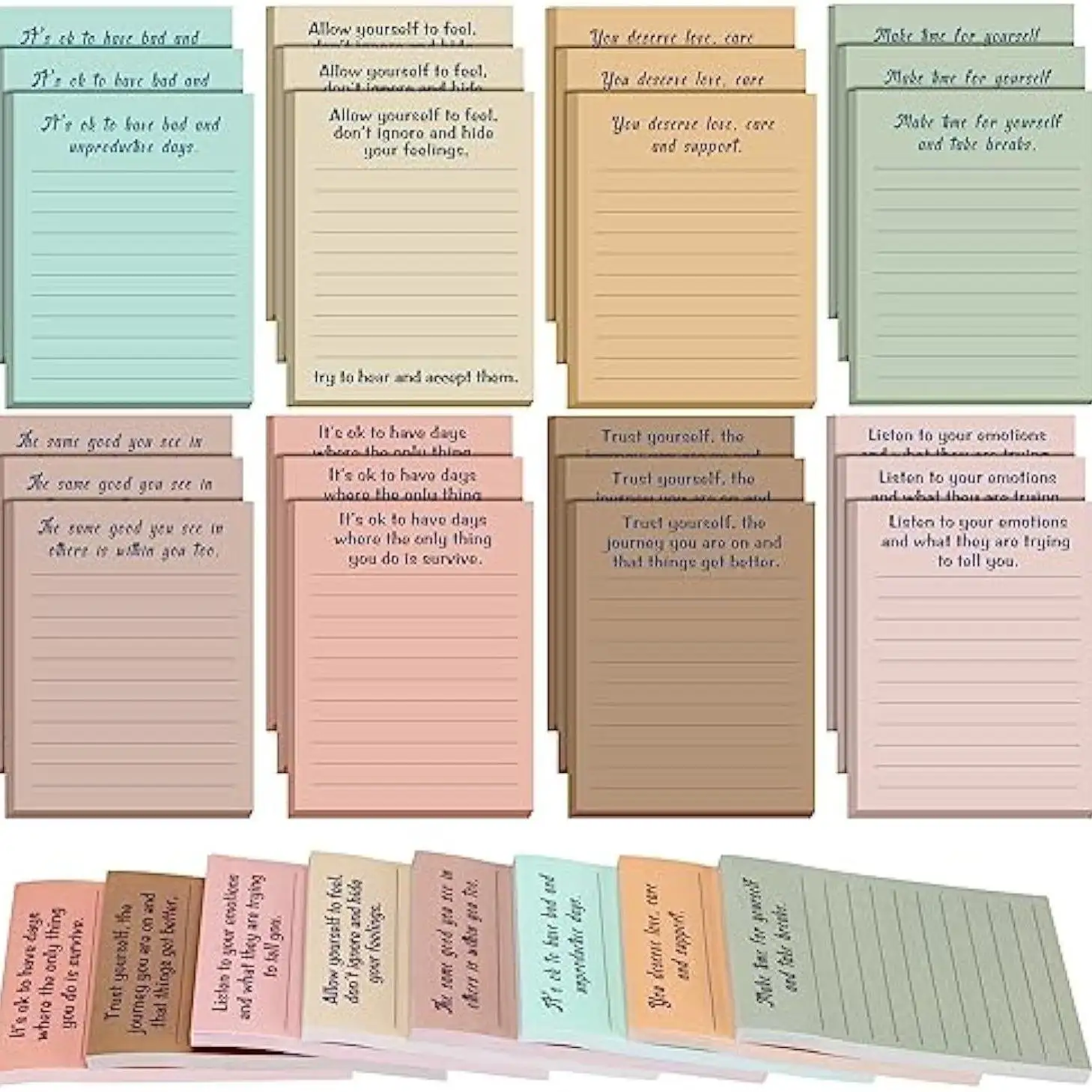 8 pz/set all'ingrosso Stock Mental Health Combo Planner Sticky Note Decoration Memo Pad autoadesivo per fare la lista
