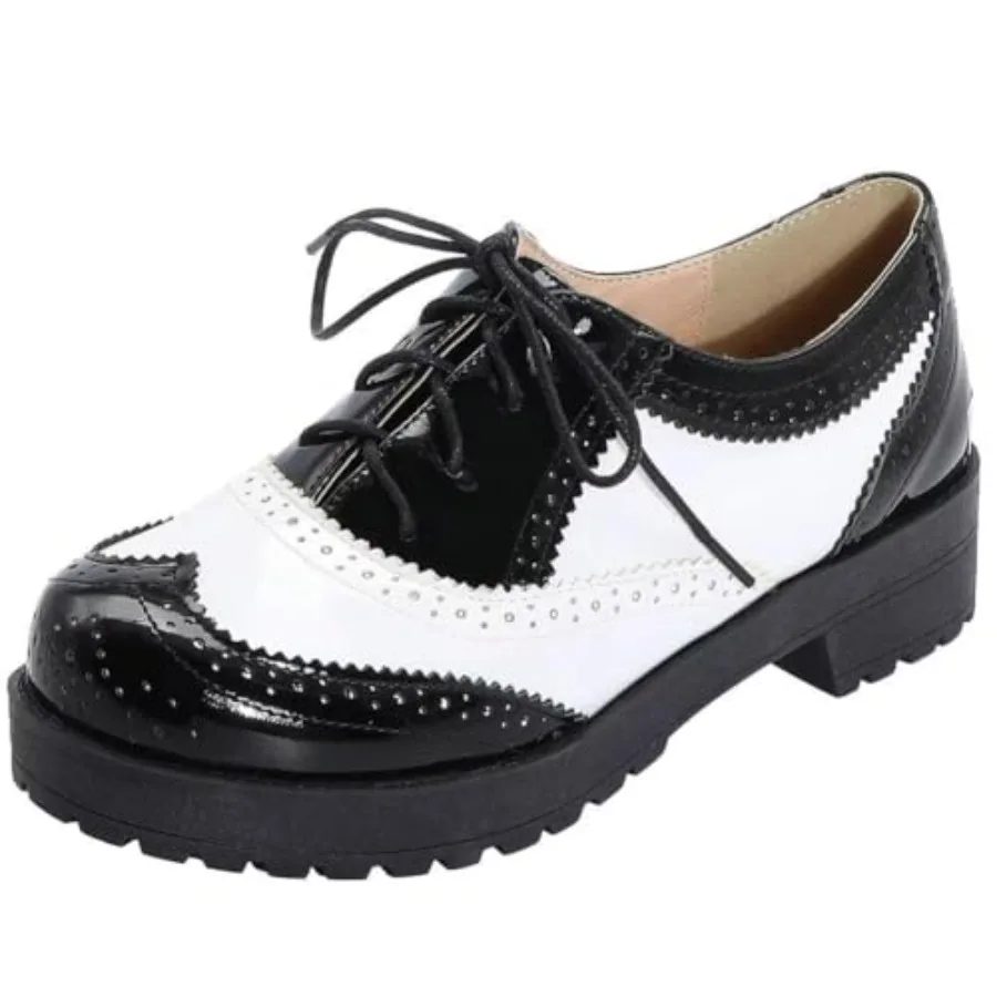 

Agodor Women's Lace up Wingtip Oxford Shoes Chunky Heel Platform Vintage Round Toe Brogue Shoes for Women