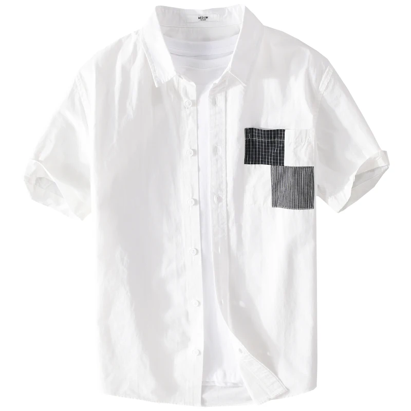

New Style Short Sleeved Patchwork Casual Cotton Shirt Men Brand Fashion Comfortable Tops Clothing Camisa Masculina DropShipping