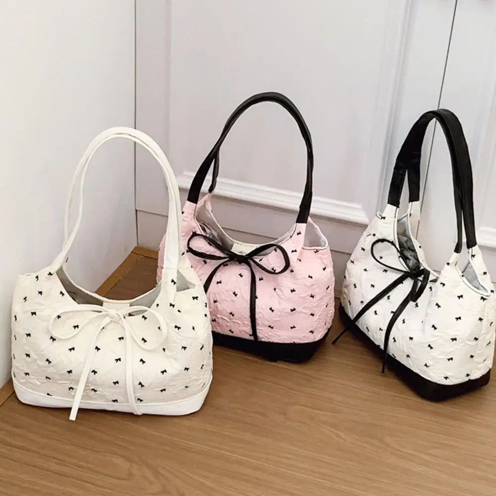 

Sweet Single Shoulder Underarm Bag Bow Print Tote Bag Fashion Underarm Bag Protable Casual Commute Niche Handbags