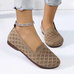 Women's casual single shoes, summer new comfortable and versatile flat bottomed loafers, breathable mesh ballet shoes