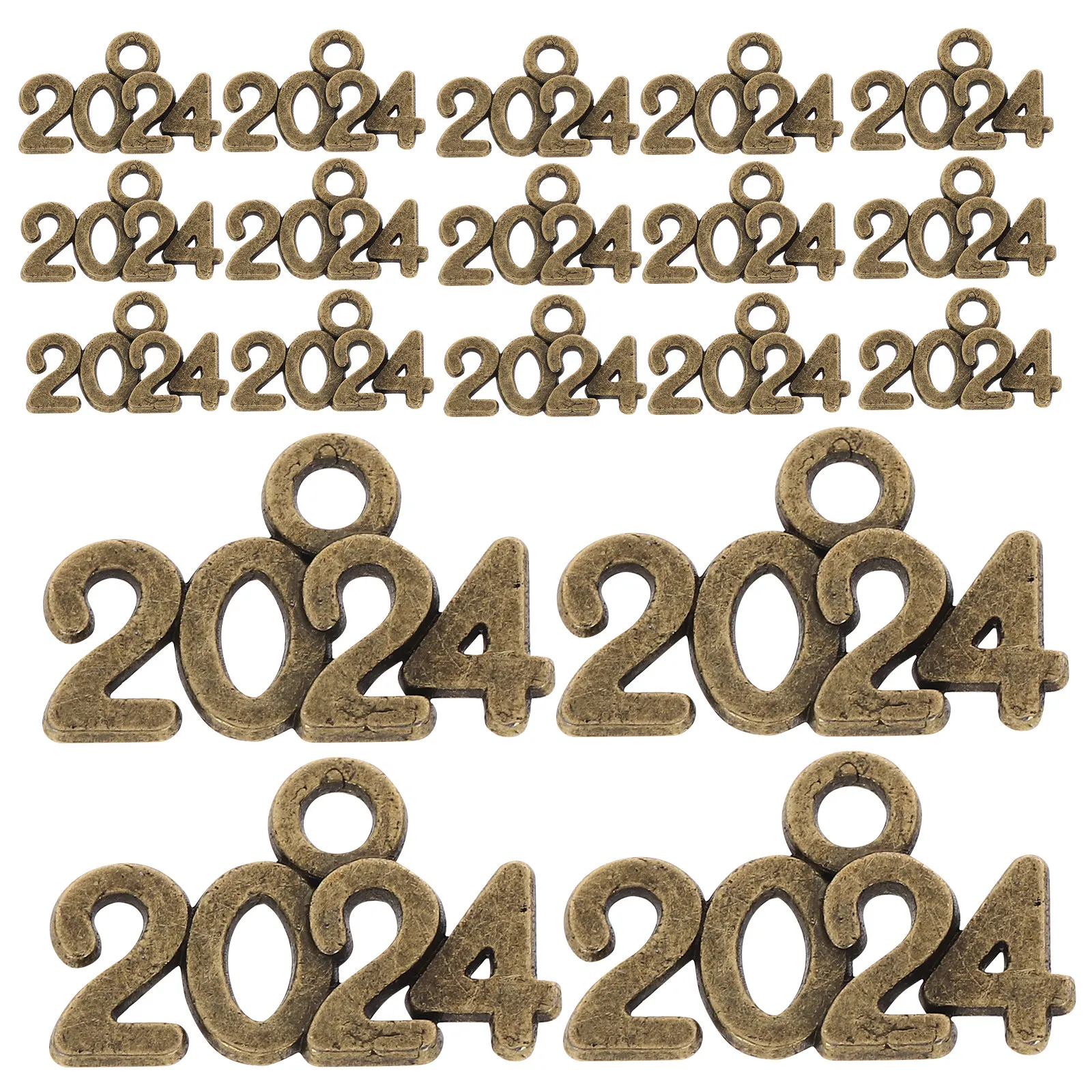 100Pcs 2024 Number Pendant Zinc Alloy DIY Jewelry Making Charms for Necklace Bracelet Keychain Sweater Chain Cellphone Decor