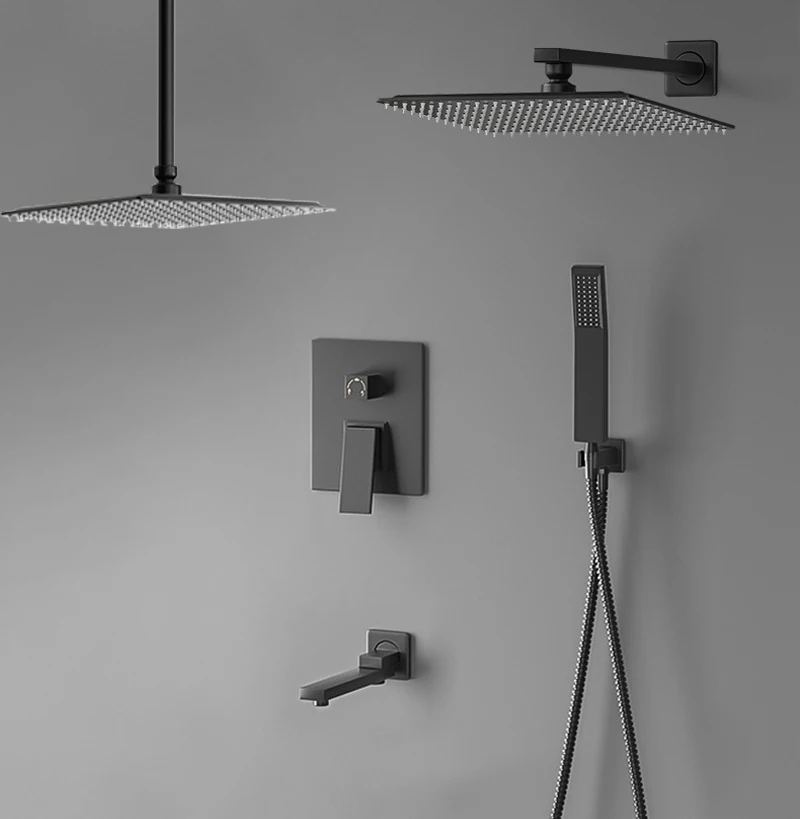 Bathroom Concealed Shower Set,Cold&Hot Dual Control 12 Inch Brass+Stainless Steel Embedded Shower 3 Gear Real-time Adjustment