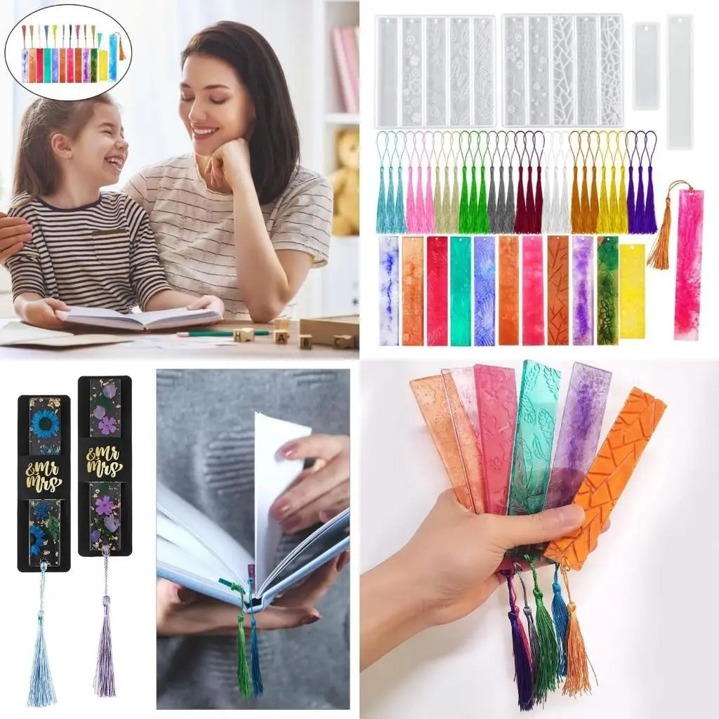 

J78F 1 Set DIY Resin Mold Rectangle Silicone Molds with 30 Pieces Colorful Tassels for Jewelry DIY Craft