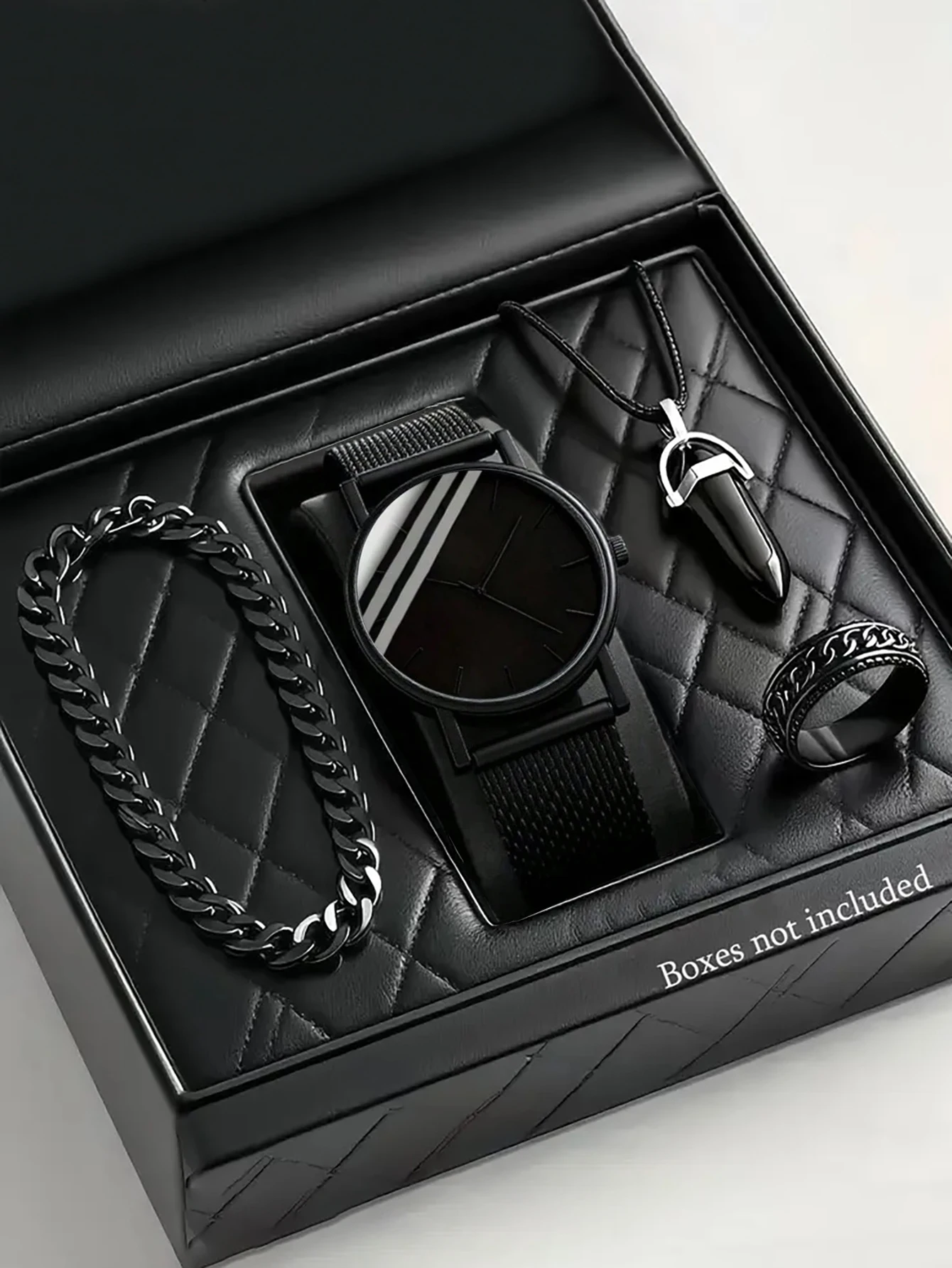 Men's Casual Fashion Quartz Watch Chain Set with Black Mesh Strap Ideal for Daily Wear Birthday Gifts