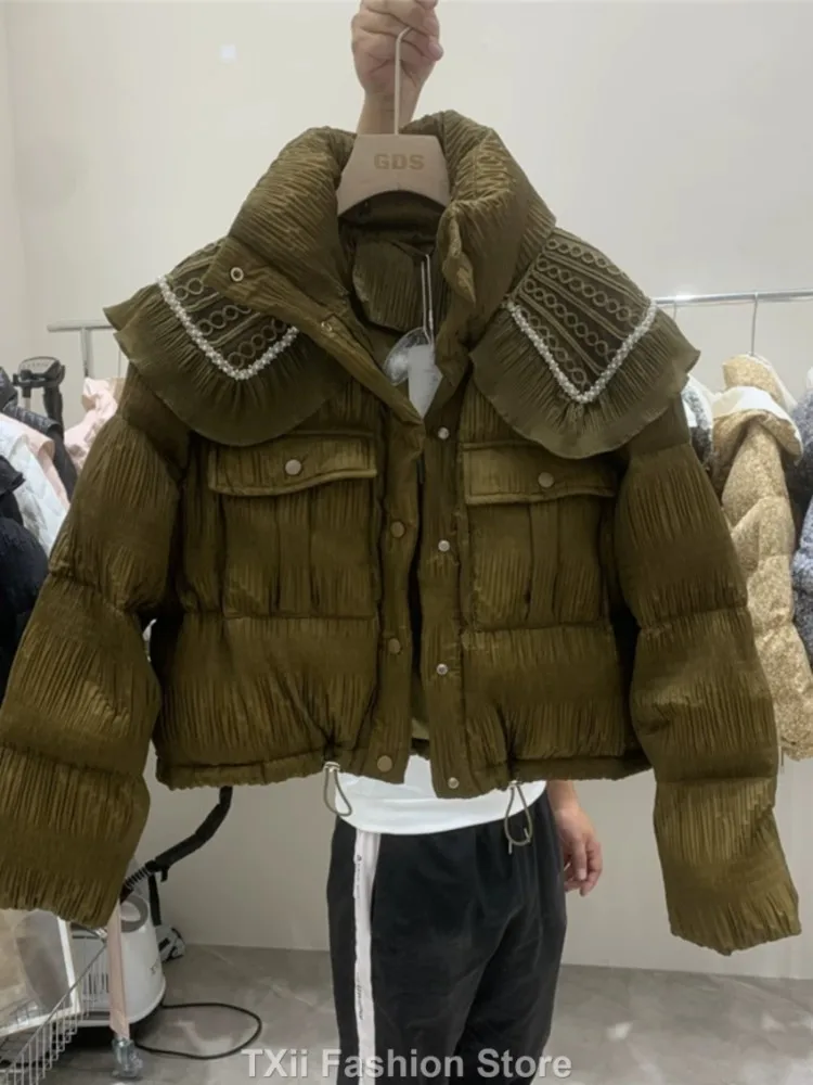 Veste surdimensionnée en duvet de canard pour femme, 90% duvet de canard, tricot chaud, épissage, manteau décontracté, parkas courtes à capuche, vêtements à la mode, automne et hiver 2023