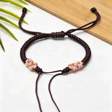 Handmade Double Peach Blossom Diamond Knot Hand Rope DIY Semi finished Bracelet with Beads and Gold Jewelry Hand Rope