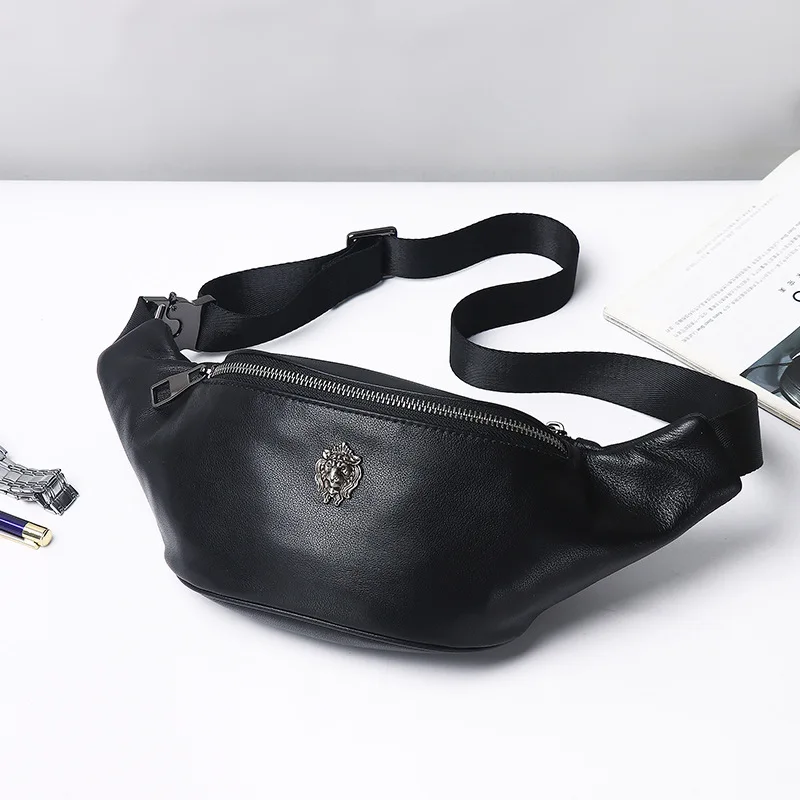 حقيبة صدر من الجلد الطبيعي حقيبة كروس رياضية للرجال متعددة الوظائف حقيبة خصر للرجال راقية