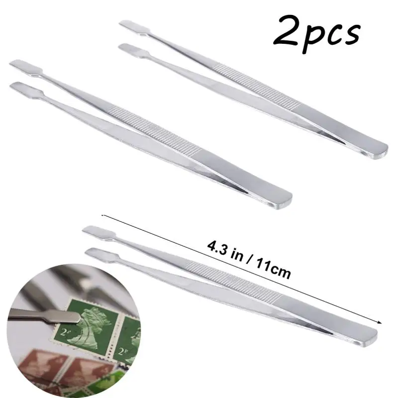 

2pcs Stamp Tweezers Stainless Steel Philately Stamps Collector Tools Eyebrow Forceps Brazing Tweezers Tong