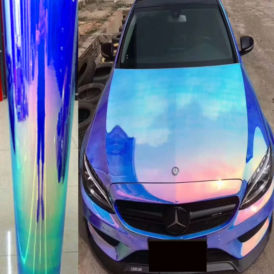 1.37*18m/Roll High quality Rainbow holographic chrome film Glossy Mirror Rainbow Holographic Film Rainbow chrome vinyl car wrap