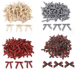 10/50Pcs Mini Christmas Bowknot Linen Satin Ribbon Bow Xmas Tree Ornament DIY Hair Clips New Year Navidad Party Gift Boxes Decor