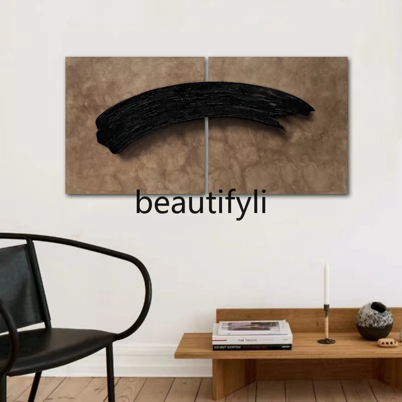 

Hand painted oil painting, modern simple living room sofa background wall decorative painting wood carving painting