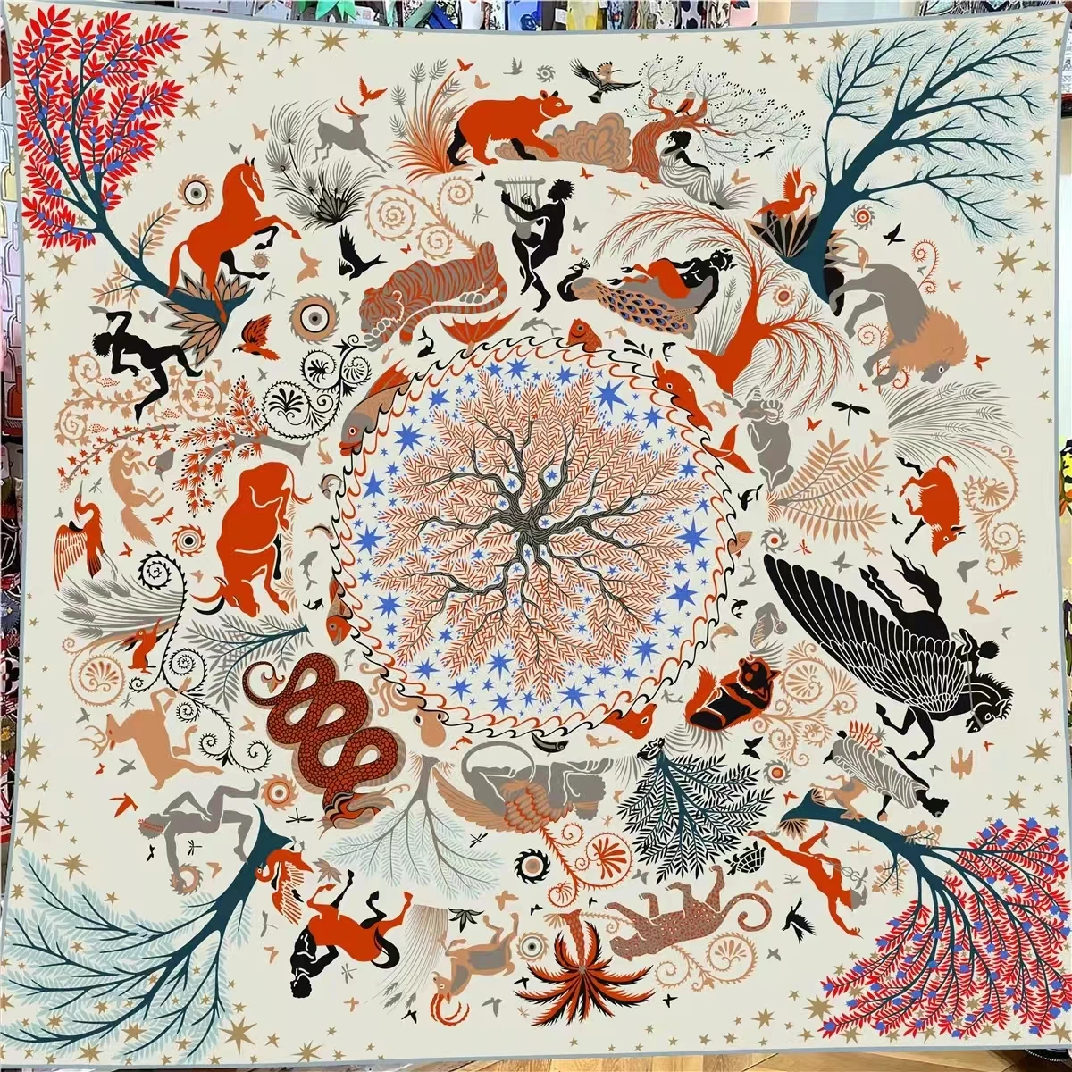 POBING Schal aus 30 % Seide, 70 % Kaschmir, für Damen, handgerollt, 12 Sternzeichen-Druck, quadratische Schals, Wraps, Bandana, große Hijabs, weiblicher Foulard – Detail 10