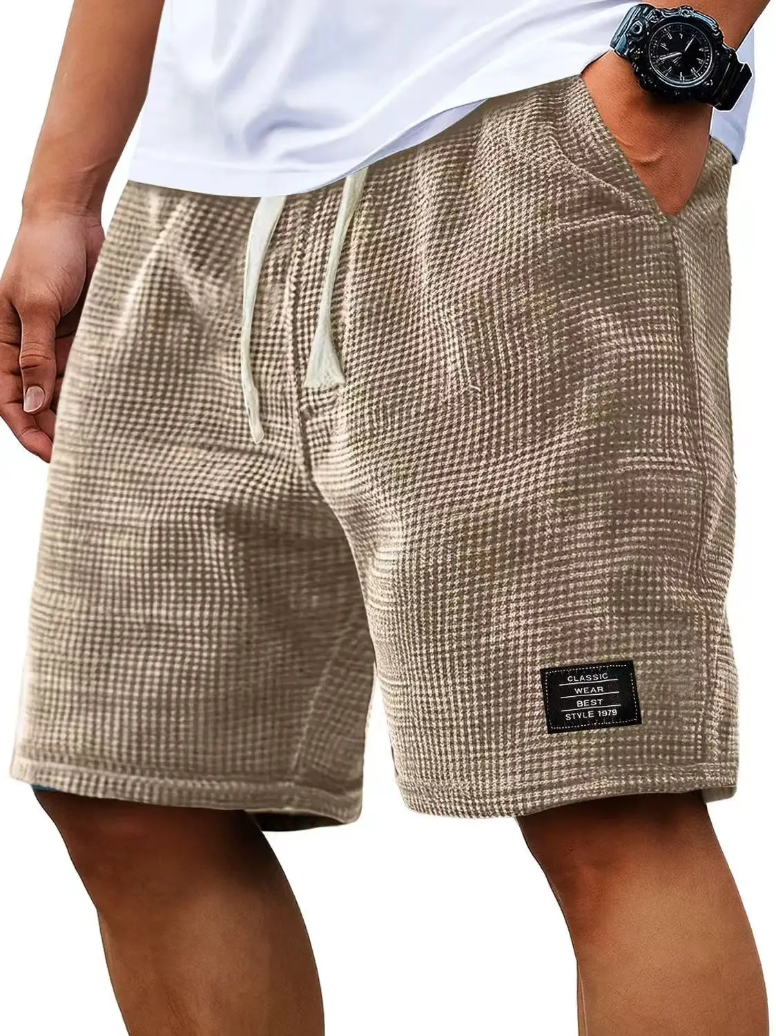 2025 Neue Frühling-Sommer Outdoor Freizeit Herrenshorts Urlaub Strand Lose Hosen Herren Vintage Waffel-Karo Strukturierte Kurze Hose – Detail 13