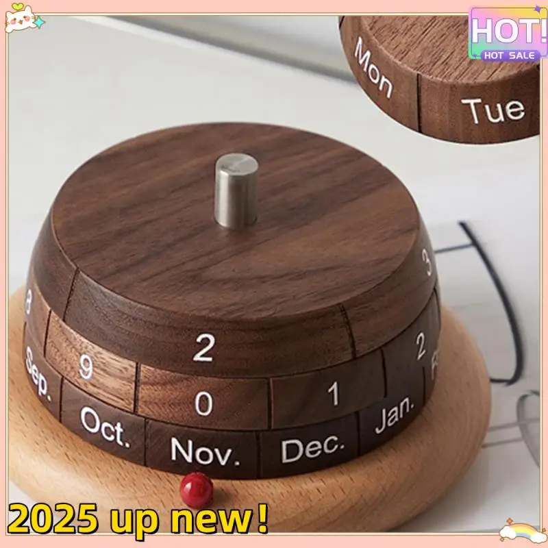 1 세트 나무 데스크탑 달력 장식 사무실 책상 장식 블록 달력 책상 브라운