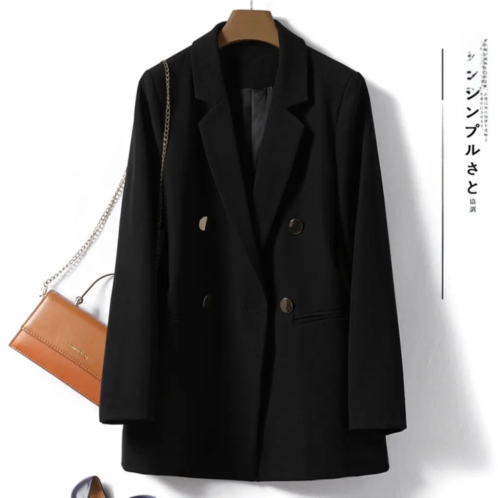 

Women's Slim-fit Double-breasted Suit Jacket Korean-style High-grade Black Top for Spring And Autumn