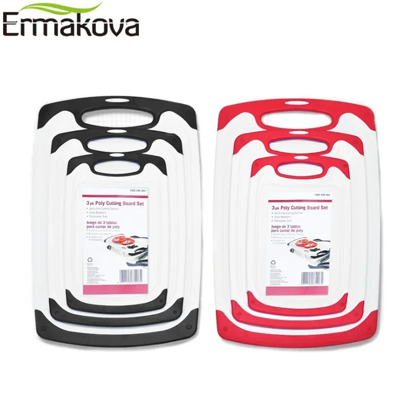 ERMAKOVA 두꺼운 플라스틱 커팅 보드, 도마 플라스틱 커팅 블록, 미끄럼 방지 피트, 딥 드립 주스 그루브, 쉬운 그립, 8mm 