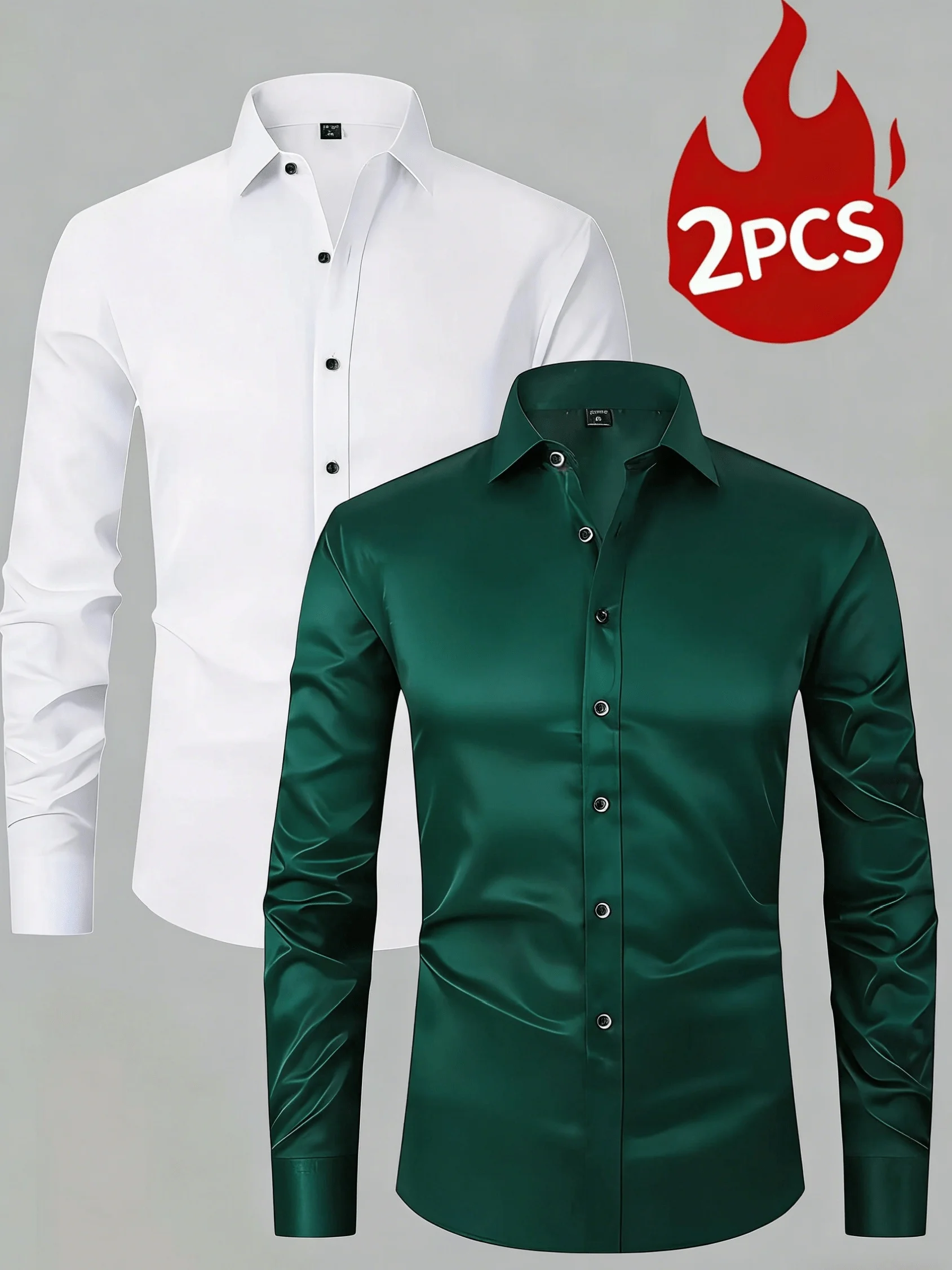 

2 Stück Hirsch-Stickerei Frühling/Herbst Stil Weißes Hemd Herren Langarm Übergröße Business Formelles Hemd für Männer Hochzeit