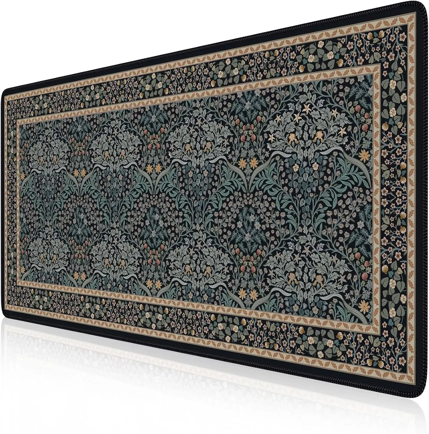 Vintage Border Floral Gaming Mouse Pad, Dark Retro Vine Flower Print Smooth Edge Non Slip Mat for Gamers Office Home Wireless