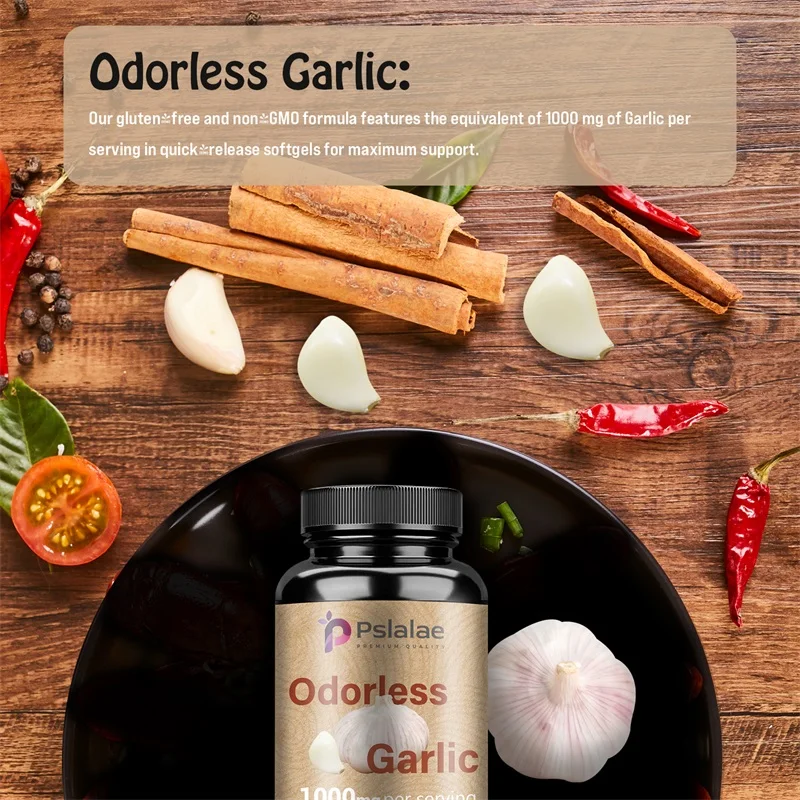 Odorless Garlic Capsules - for Immune, Skin and Heart Health Support, Antioxidant, Non-GMO, Gluten-free