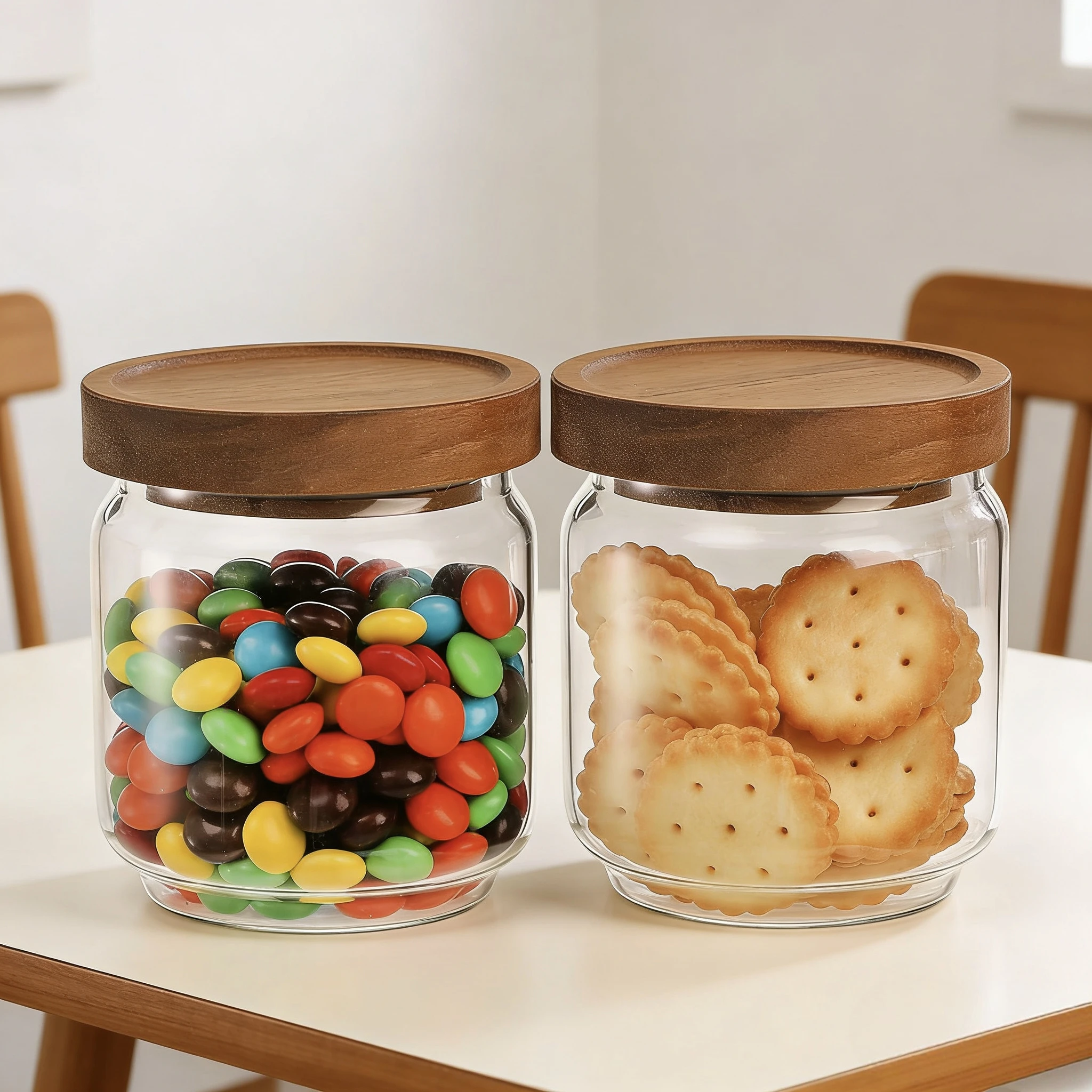 

Clear Glass Jars with Natural Wooden Lids, 15oz Airtight Food Storage Containers for Kitchen Pantry Use