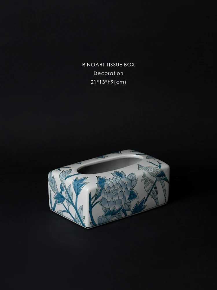 

Фарфоровая коробка для салфеток Laurn с ручной росписью под глазурью, сине-белая, в новом китайском стиле, для домашнего декора, настольные украшения