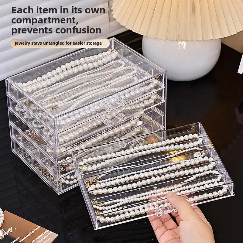 

Transparent Der Sle Jewelry Box Pearl Nelace Long Bracelet Earring Organizer Box Storage Case for Valuable Accories