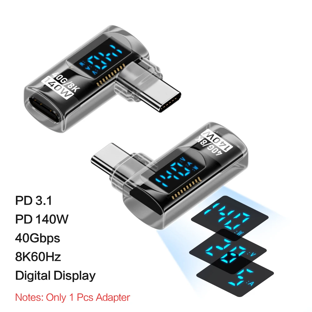 40 Gbit/s 8K@60Hz 90-Grad-USB-C-Adapter Digitalanzeige Typ-C-Adapter PD 140 W USB-C-Stecker auf Buchse für iPhone 16 iPad