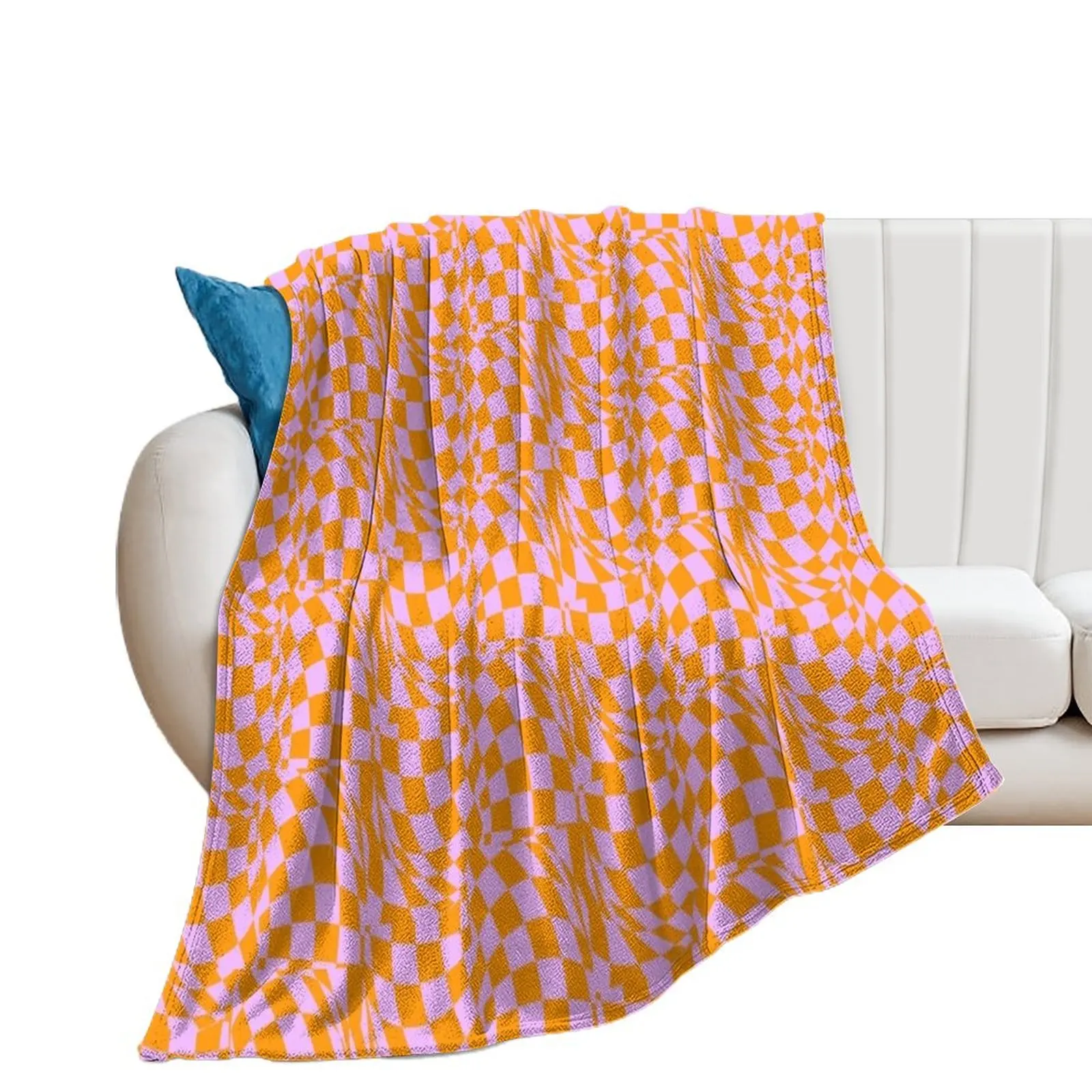 Pastel Orange Pink Warped Checkerboard Throw Blanket heavy to sleep Plaid Blankets For Sofas Blankets