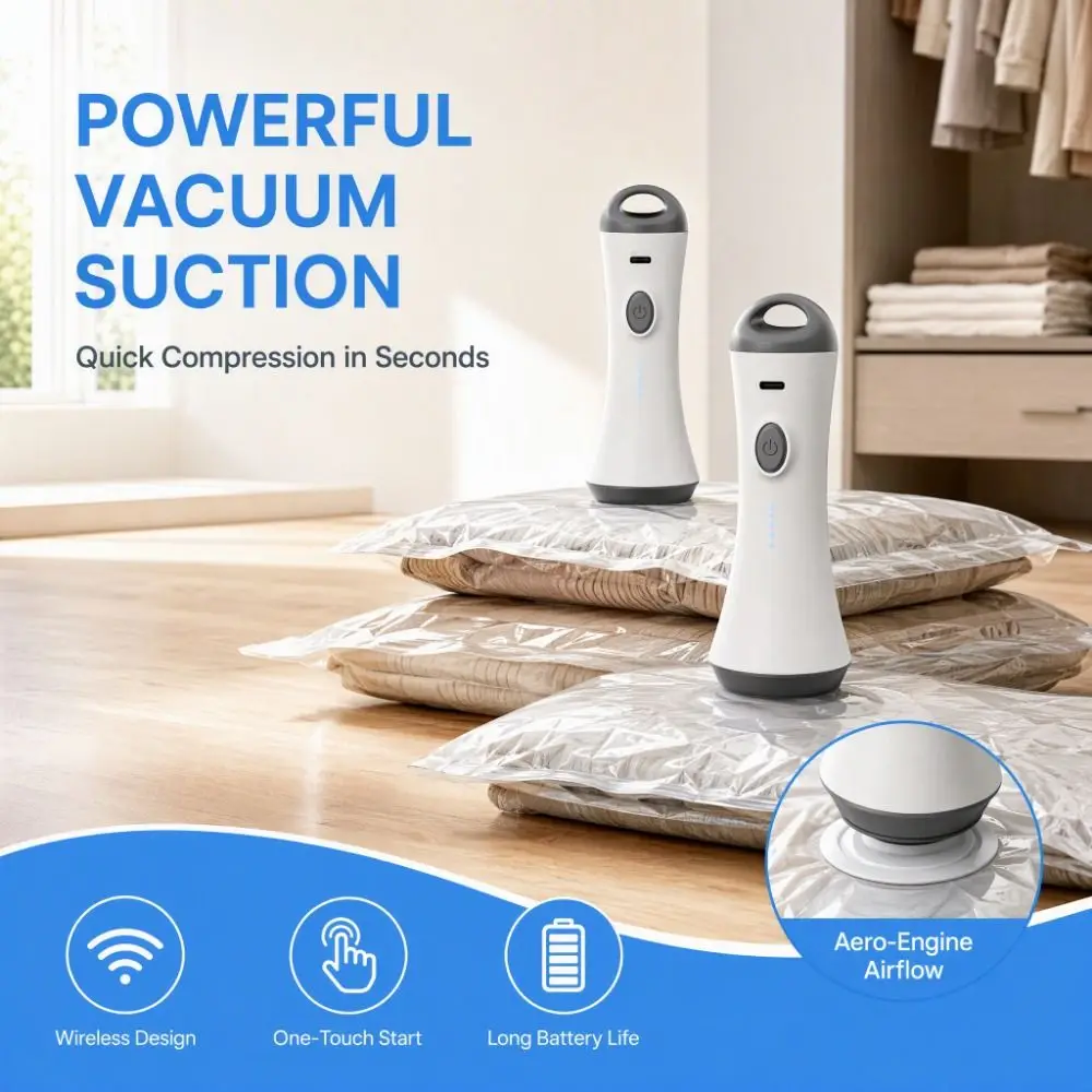 Portable Electric Vacuum Pump Wireless USB Rechargeable Vacuum Bag Pump Low Noise Lightweight Compressed Bag Air Pump Travel Use