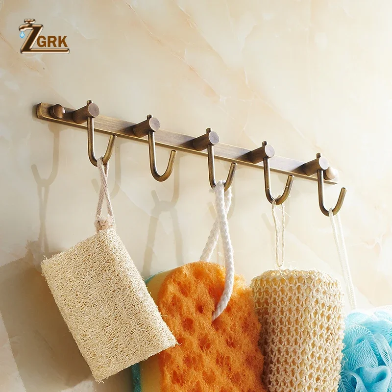 ZGRK Antique Bathroom Accessories Carved Brass Hardware Set Wall Mounted Towel Bar Paper Holder Cloth Hook Bathroom Hardware Kit