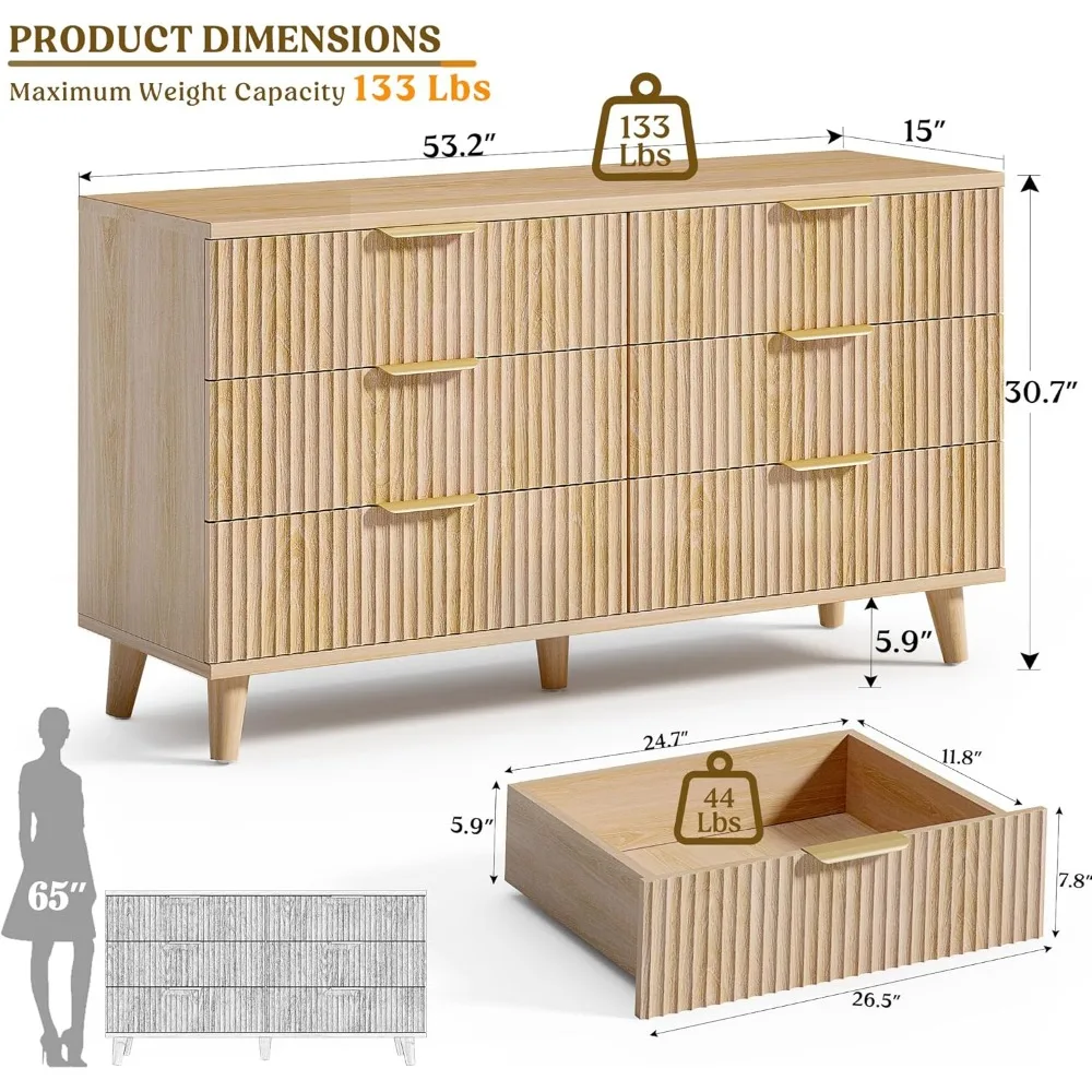 Cassettiera per camera da letto Cassettiera in legno, cassettiera lunga moderna scanalata Porta TV Cassetti per camera da letto, armadio