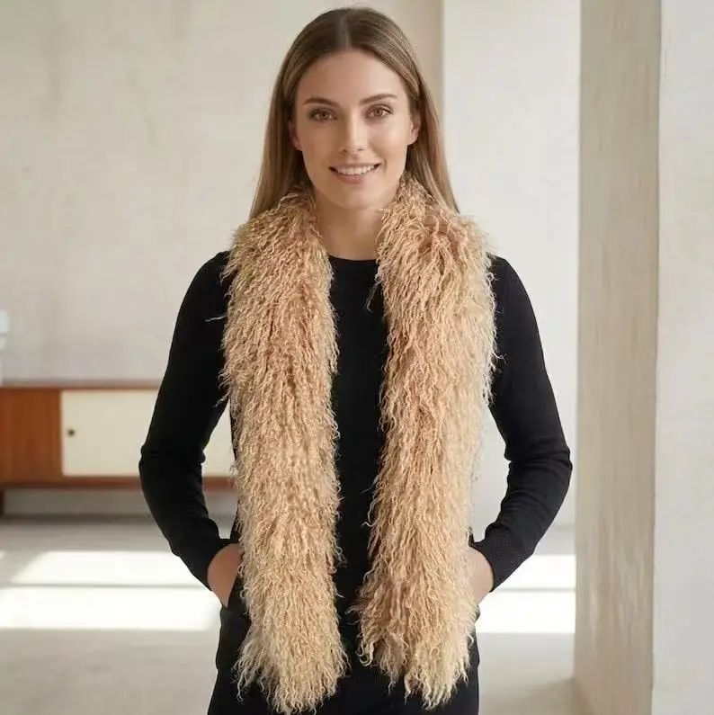 Single-Sided Fur Collar Fur Scarf Thickened Luxurious Real Mongolian Lamb Fur Scarves
