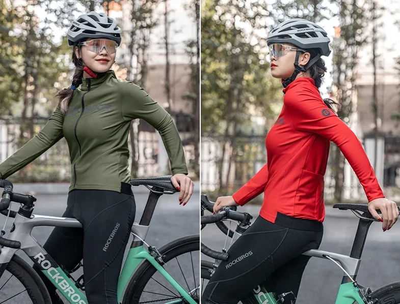 ROCKBROS Unisex Bicycle Breathable Long Sleeve Cycling Jersey Set Bib Pants Warm Fleece Autumn and Winter MTB Bike Uniform