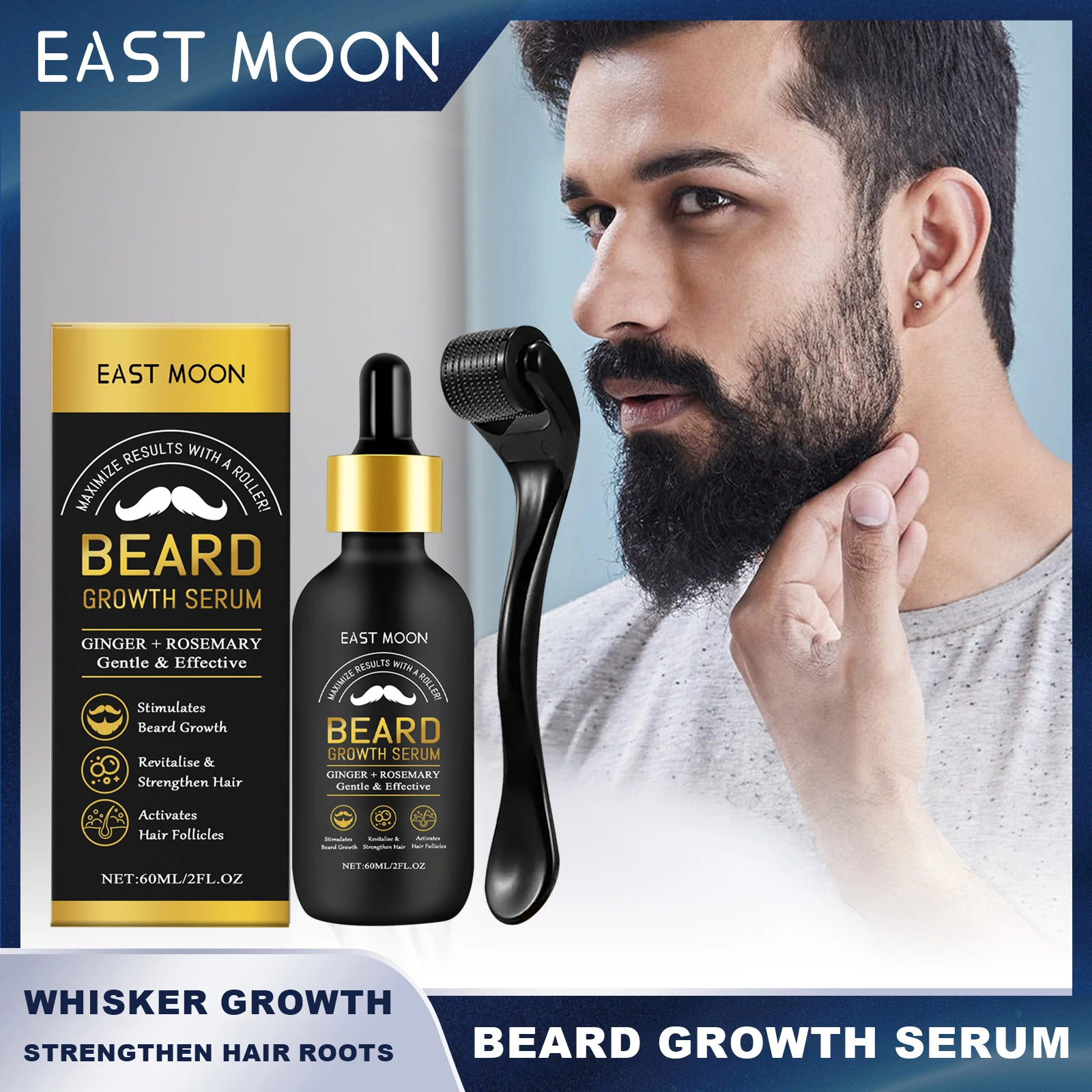 East Moon-Juego de suero para el crecimiento de la barba, promueve el crecimiento de los bigotes, fortalece las raíces del cabello, suaviza la piel, hidratación, cuidado de la barba