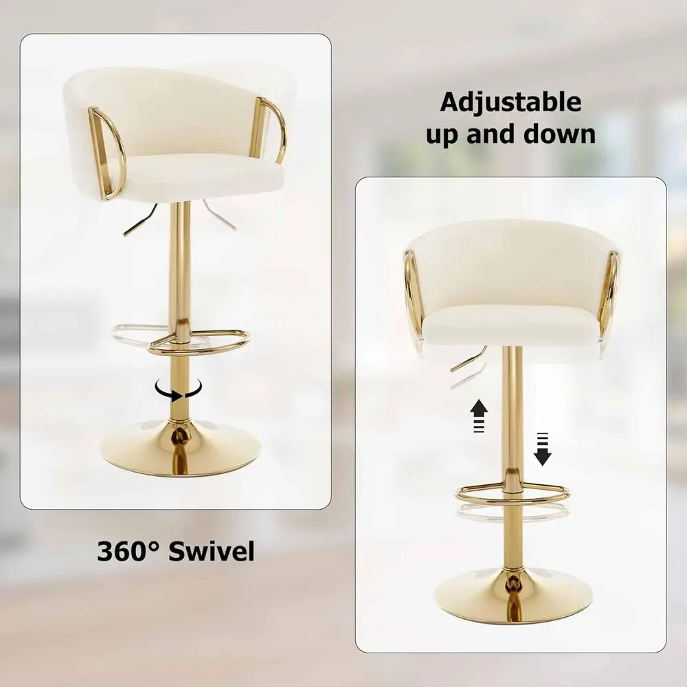 Набор из 4-х золотых бархатных поворотных барных стульев со спинками и подлокотниками, стульев с регулируемой высотой для кухонного острова или кафе, Cre