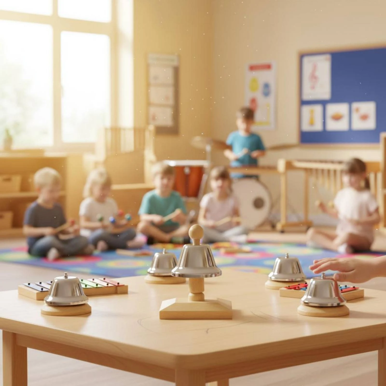 8 Note Bell Set Sturdy Wooden Melody Bell Desk Bells Polished Rounded Edges Tuned Music Bells Safe Water-Based Paint