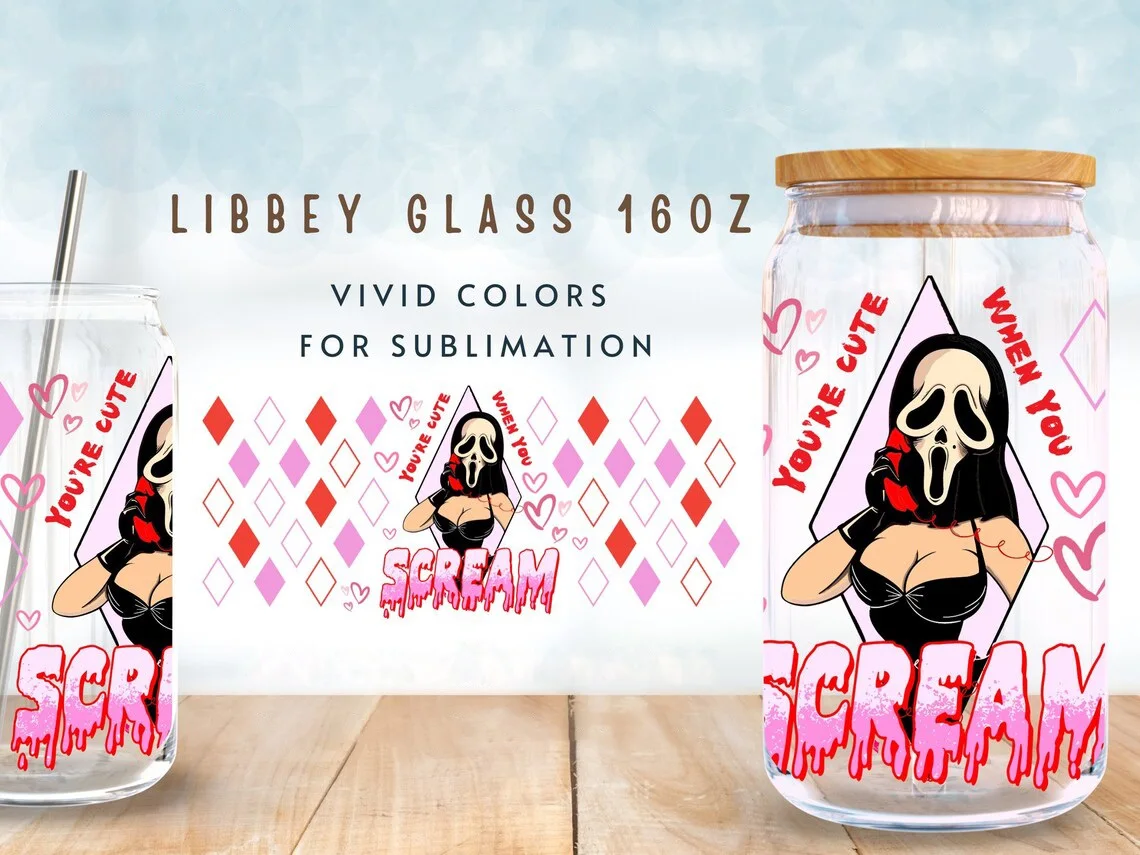 Horrorfilm UV Dtf Cup Wrap für 16 Unzen Libbey Glas kann DIY Transfer Aufkleber gruselige Geister