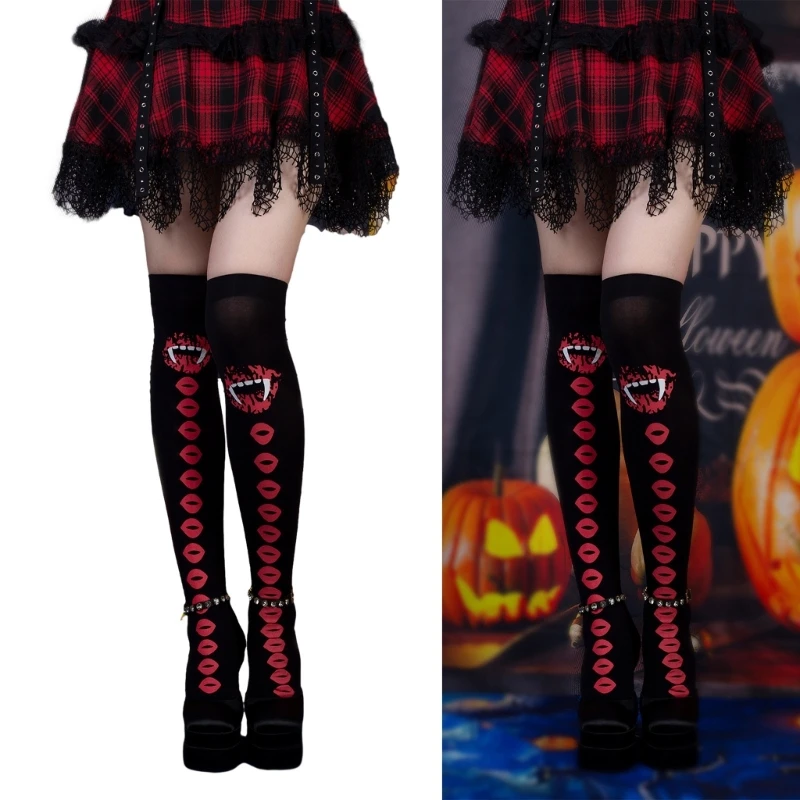 Halloween  Two-Toned Tights Women Opaque Tights Footed Leggings High Waist Thigh High Stocking Christmas Party Cosplay Costume