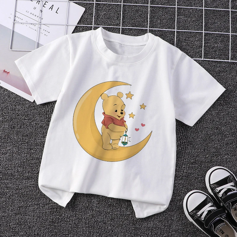 

Winnie The Pooh Children Clothes 2024 Disney T-shirt Kids Kawaii Tee Tops Casual Clothing Boy Girl Short Sleeve Fashion Gifts